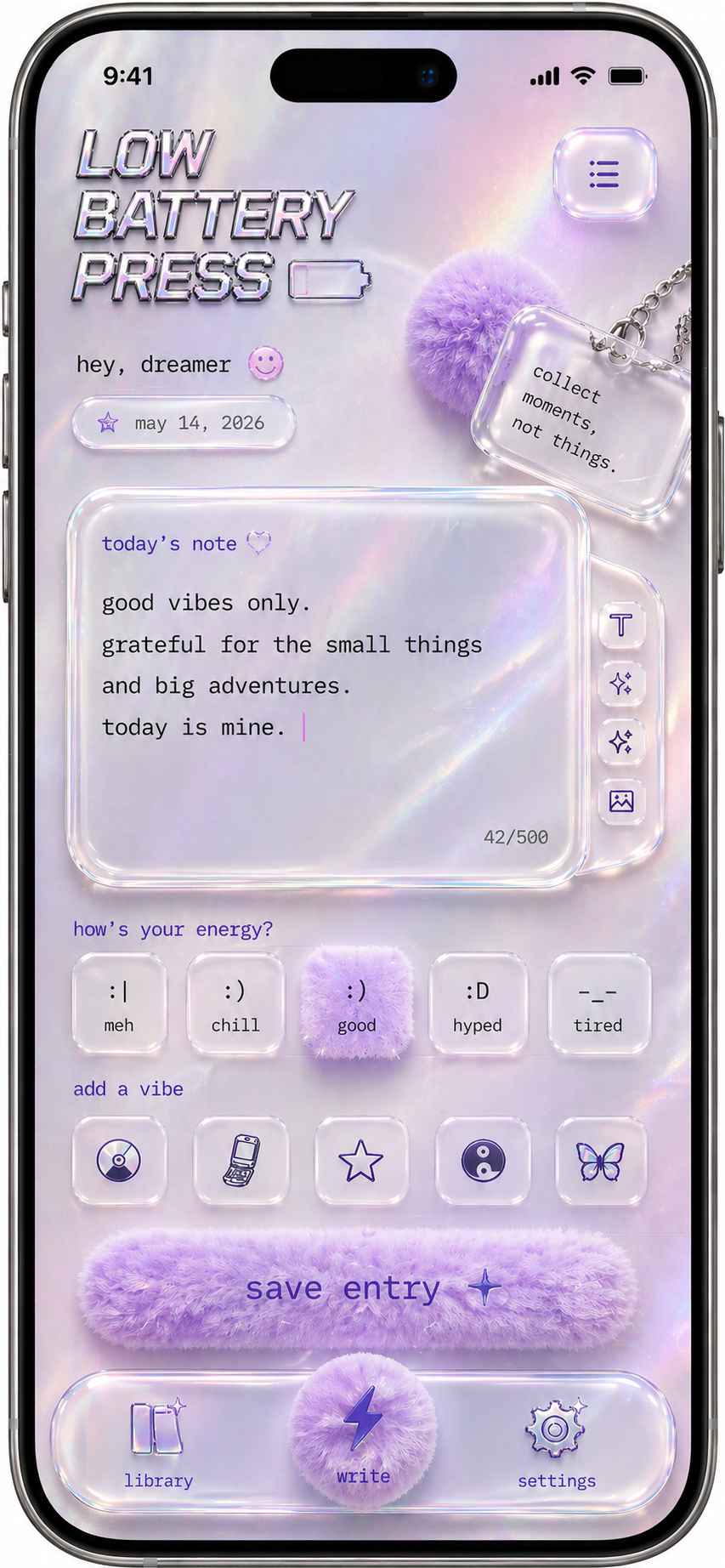 today's note with mood selector